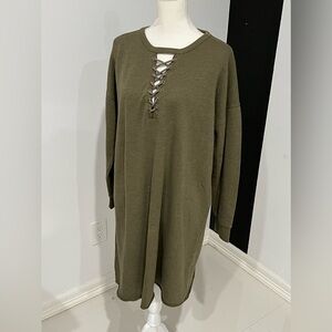 Olive Lace-Up Sweater Dress